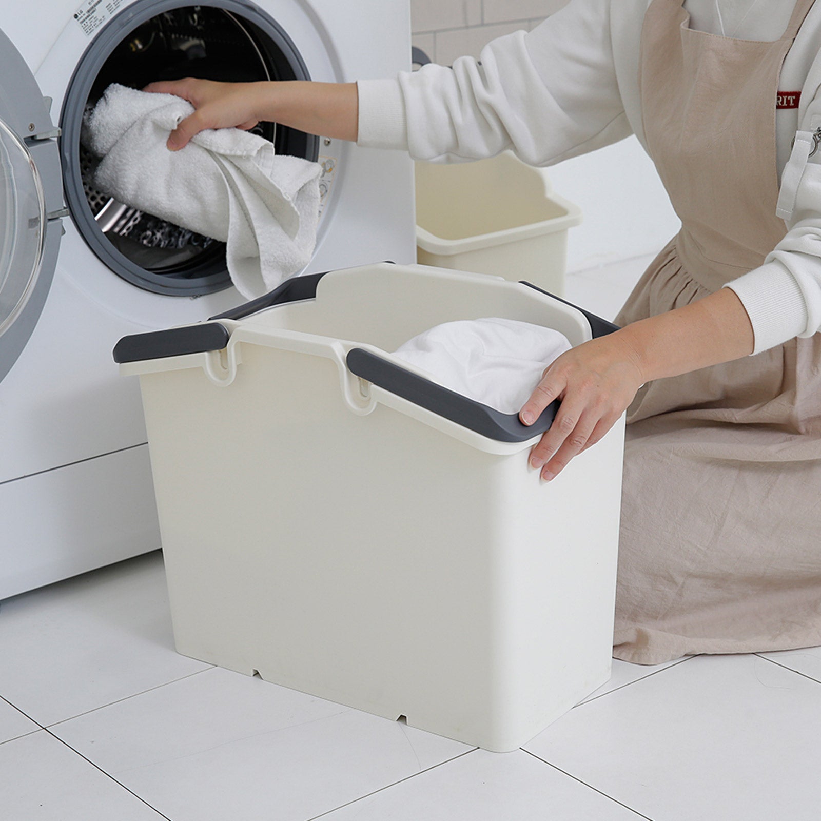 Nplastic 2 Set Stackable Multipurpose Laundry Basket with Handles - Ivory - SuperSaverAU - view 4