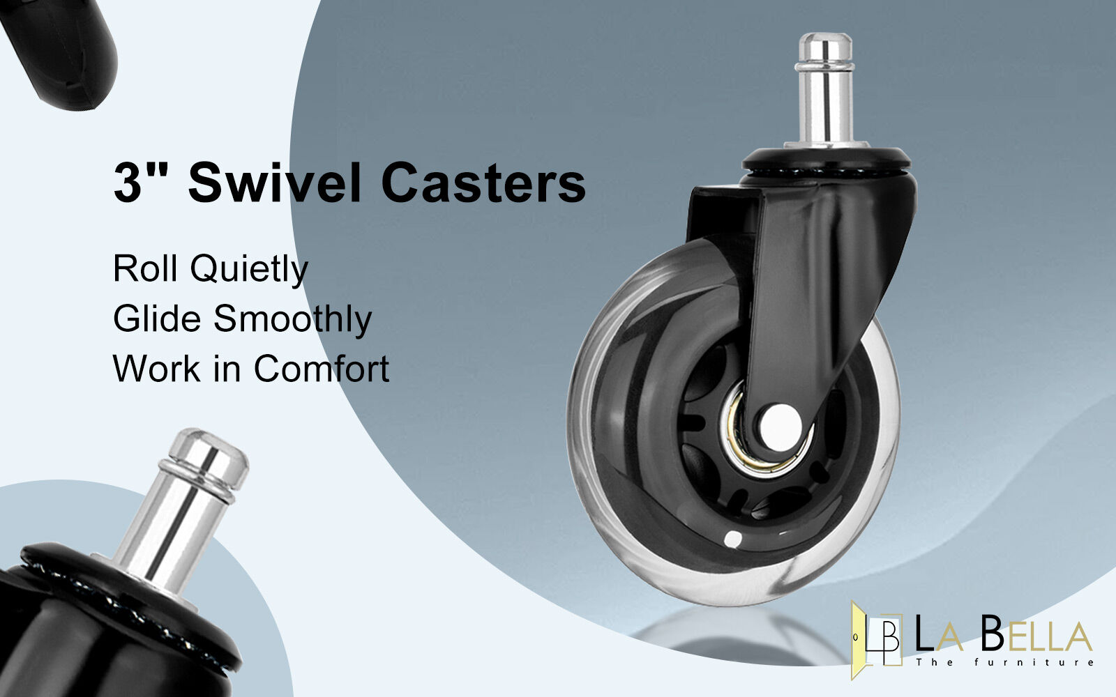 La Bella 5X 3 Inch Rollerblade Office Chair Casters - 11x22mm Stem - SuperSaverAU - view 2