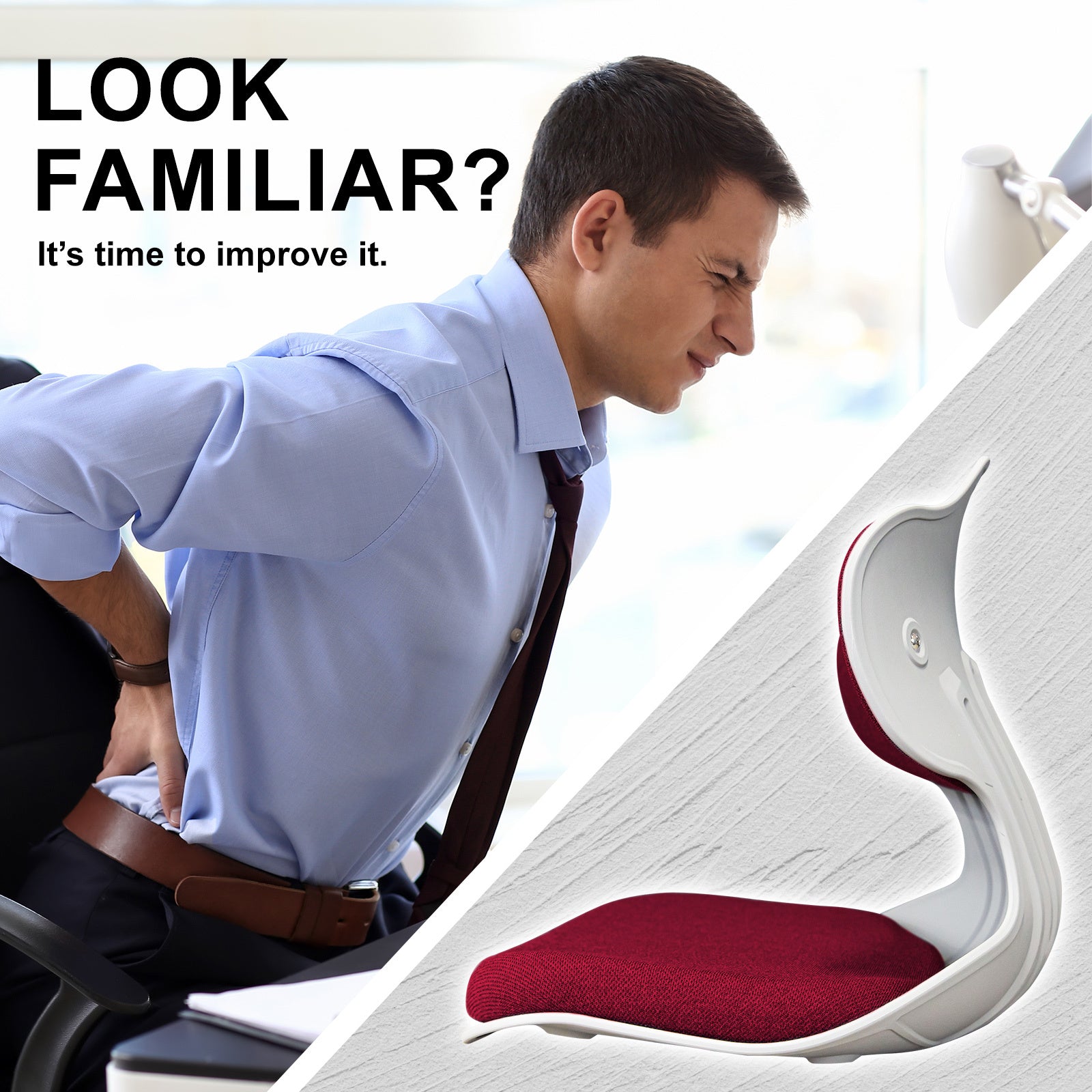 Samgong Slender Chair Posture Correction Seat Red - Stackable & Ergonomic - SuperSaverAU - view 3