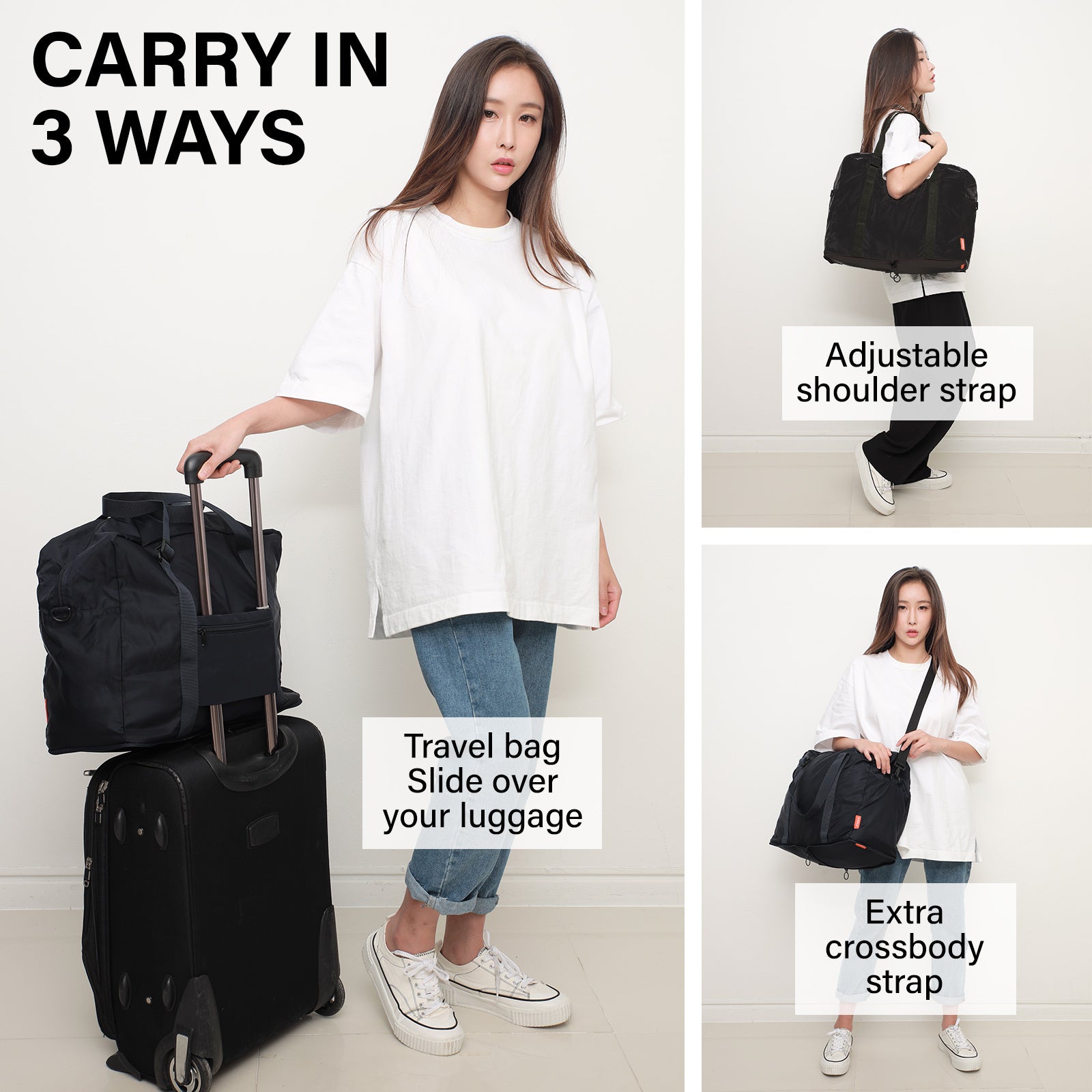 Shopper Bag Travel Duffle Bag Foldable Laptop Luggage Nylon KO-BOSTON NAVY - SuperSaverAU - view 4