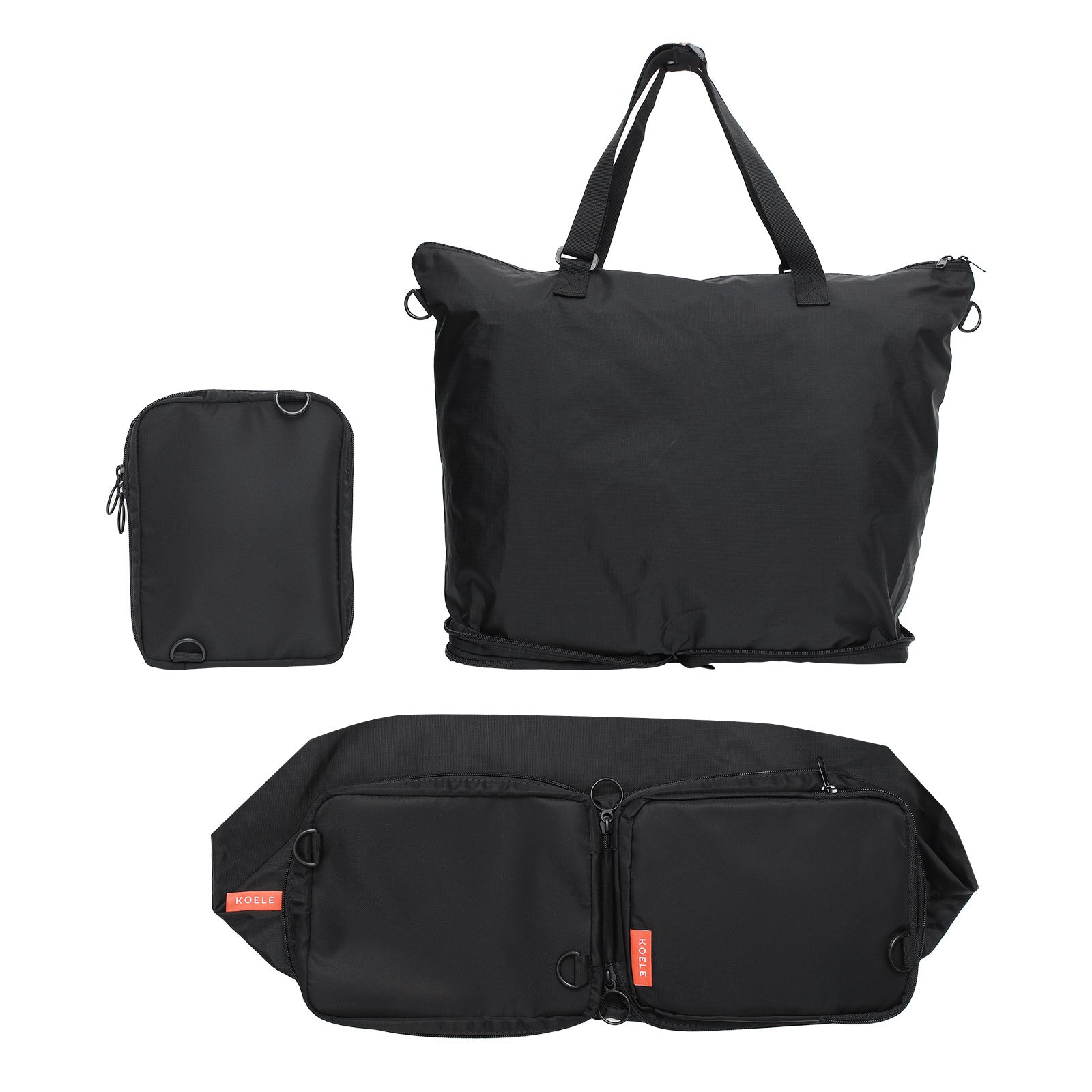 Shopper Bag Tote Bag Foldable Travel Laptop Grocery Nylon KO-DUAL BLACK - SuperSaverAU - view 1