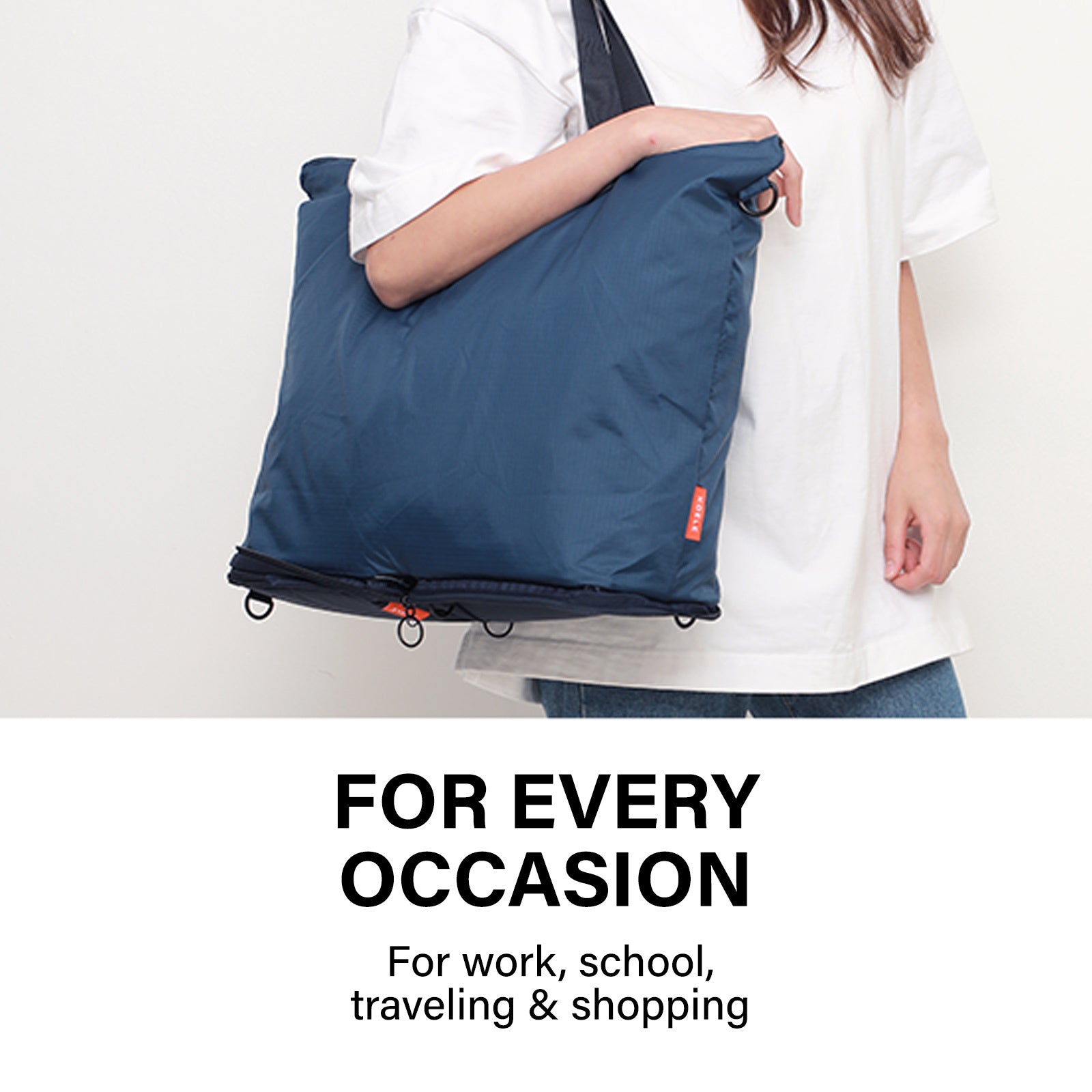 Shopper Bag Tote Bag Foldable Travel Laptop Grocery Nylon KO-DUAL NAVY - SuperSaverAU - view 3