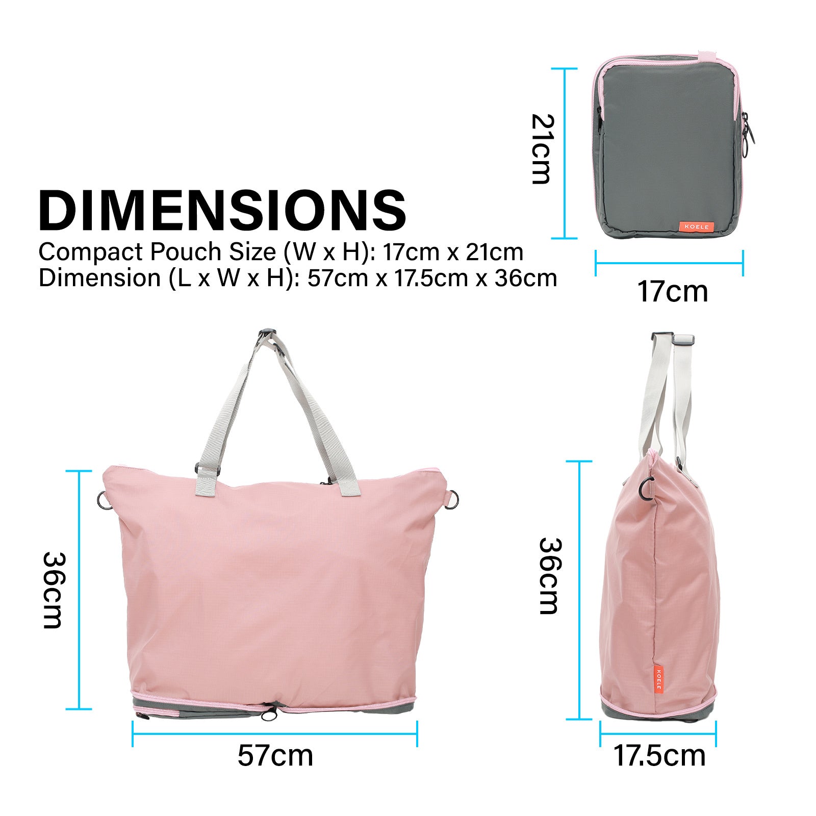 Shopper Bag Tote Bag Foldable Travel Laptop Grocery Nylon KO-DUAL PINK - SuperSaverAU - view 8