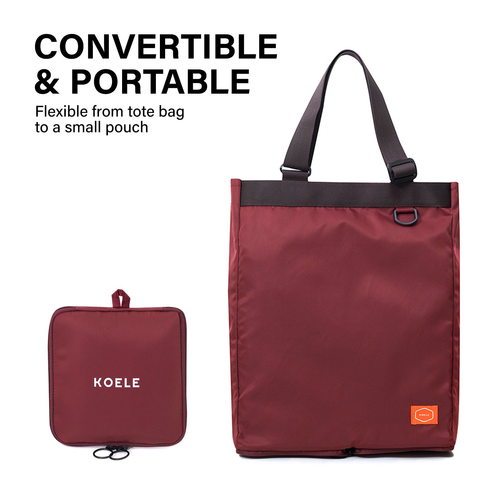 Shopper Bag Tote Bag Foldable Travel Laptop Grocery Nylon KO-SHOULDER WINE - SuperSaverAU - view 7