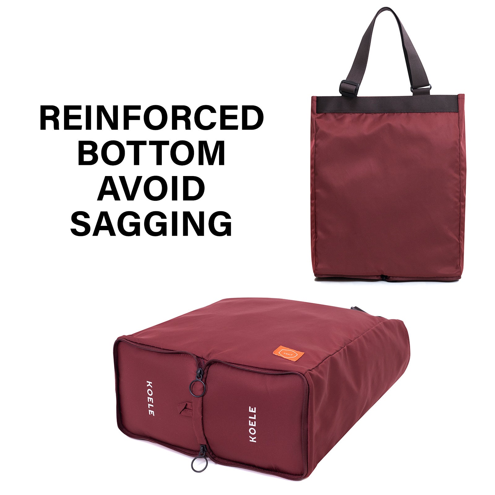 Shopper Bag Tote Bag Foldable Travel Laptop Grocery Nylon KO-SHOULDER WINE - SuperSaverAU - view 8