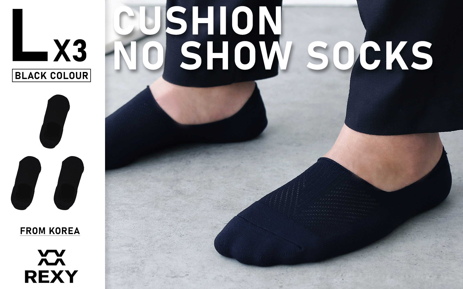 3X Rexy Cushion No Show Ankle Socks Large Non-Slip Breathable BLACK - SuperSaverAU - view 2