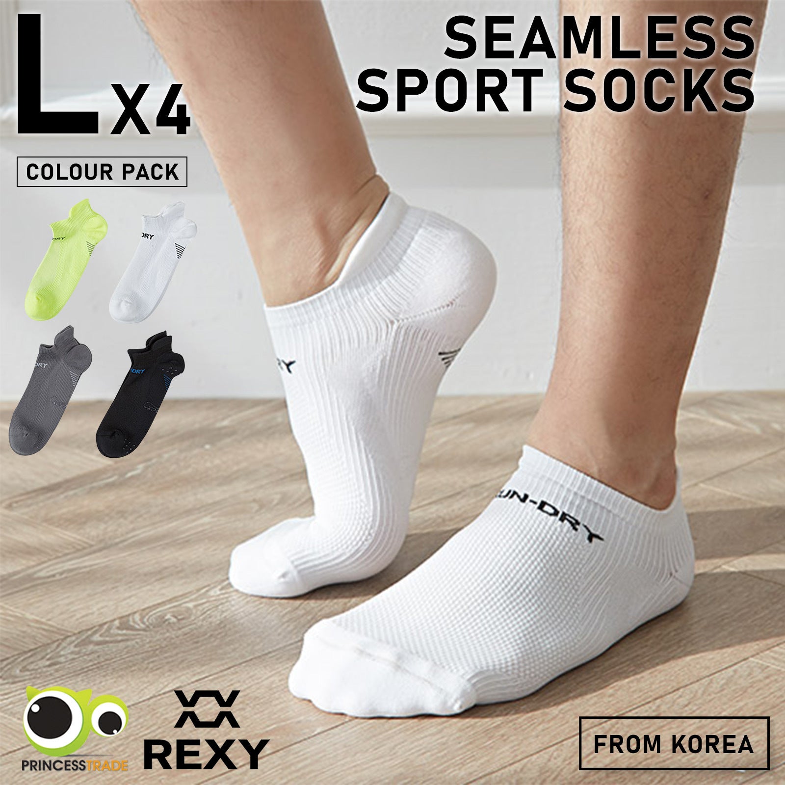 4X Rexy Seamless Sport Sneakers Socks Large Non-Slip Heel Tab MULTI COLOUR - SuperSaverAU - view 2
