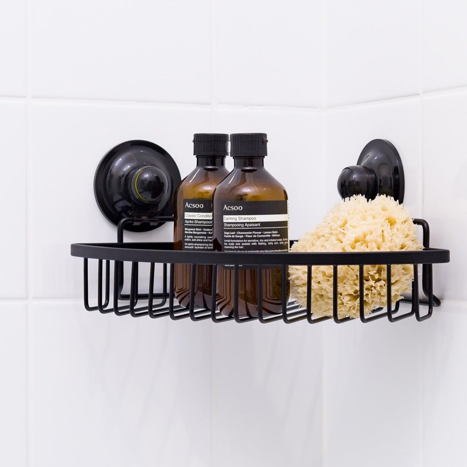 KiahLoc Corner Basket Removable Suction Medium - Black, Waterproof, Easy Install 23x23x7.7cm - SuperSaverAU - view 2