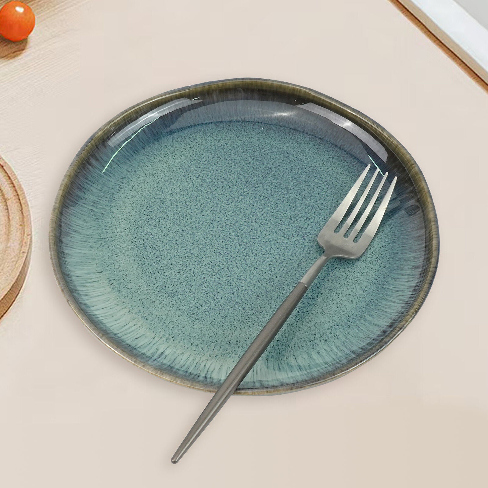 3-Piece Earthy Aqua Reactive Glazed Ceramic Dinner Set - Plate & Bowl - SuperSaverAU - view 4