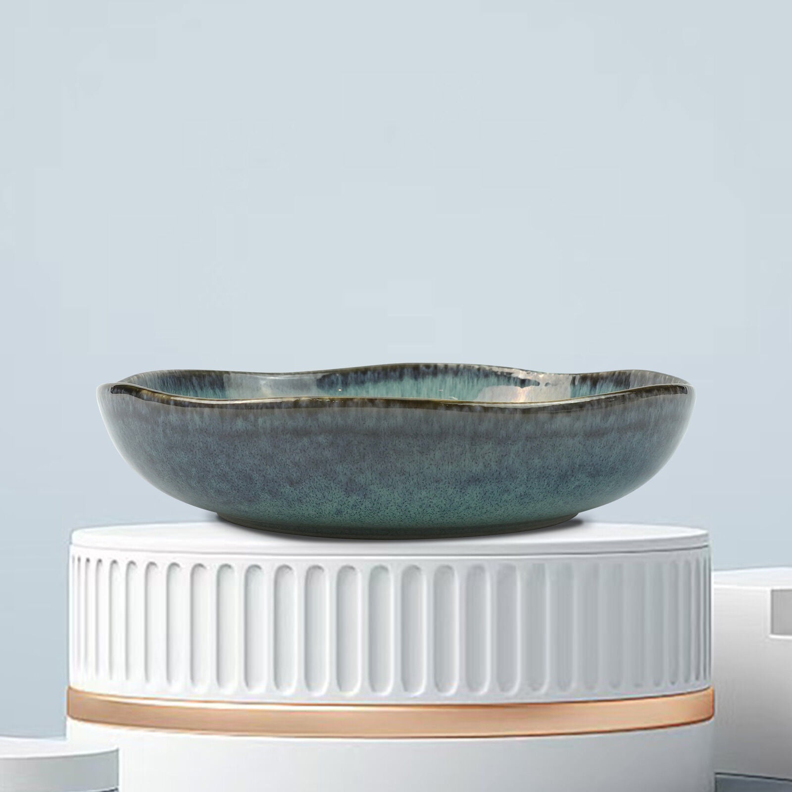 3-Piece Earthy Aqua Reactive Glazed Ceramic Dinner Set - Plate & Bowl - SuperSaverAU - view 6