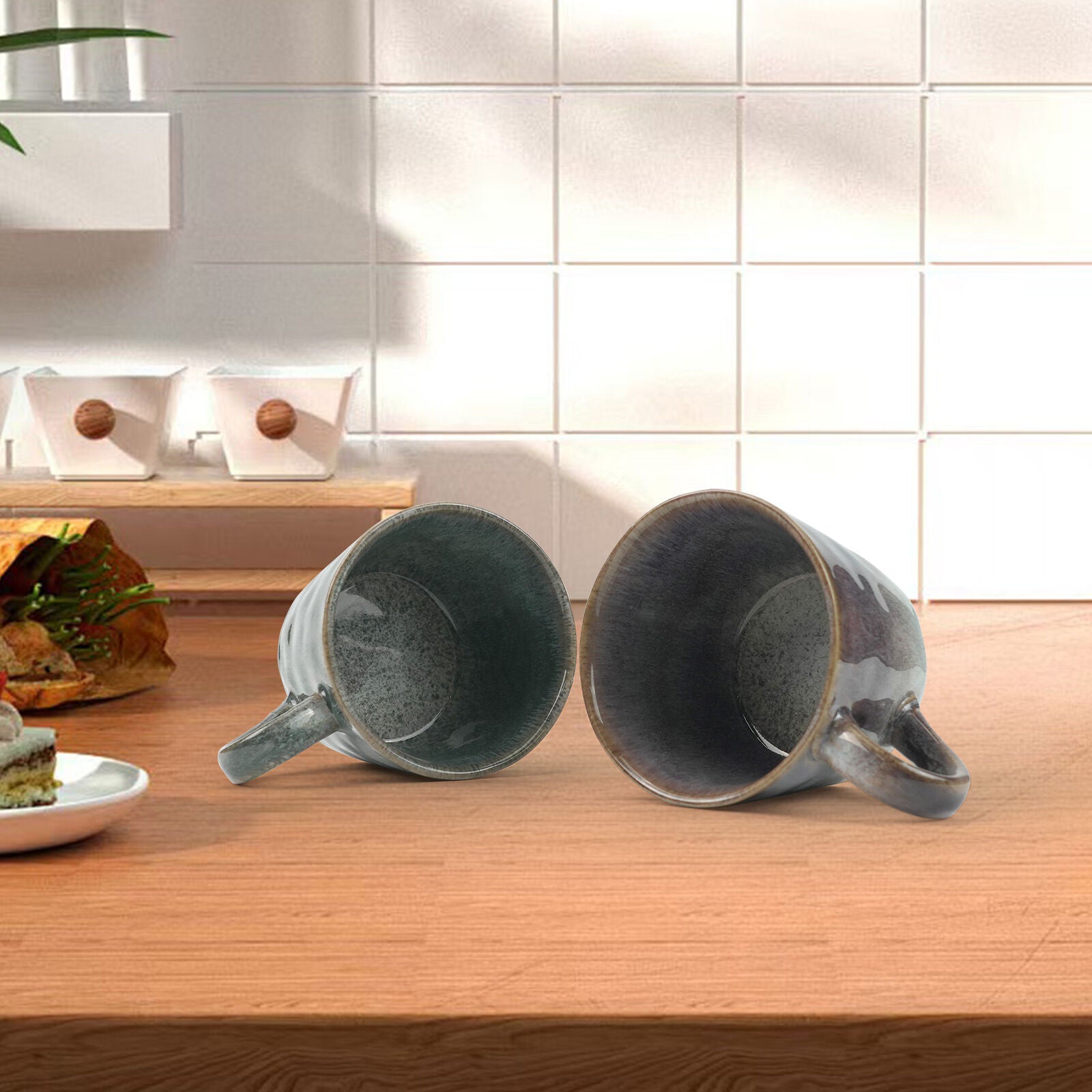 Set of 2 Earthy Grey Blue Reactive Glazed Ceramic Coffee Mugs 350ml - SuperSaverAU - view 8