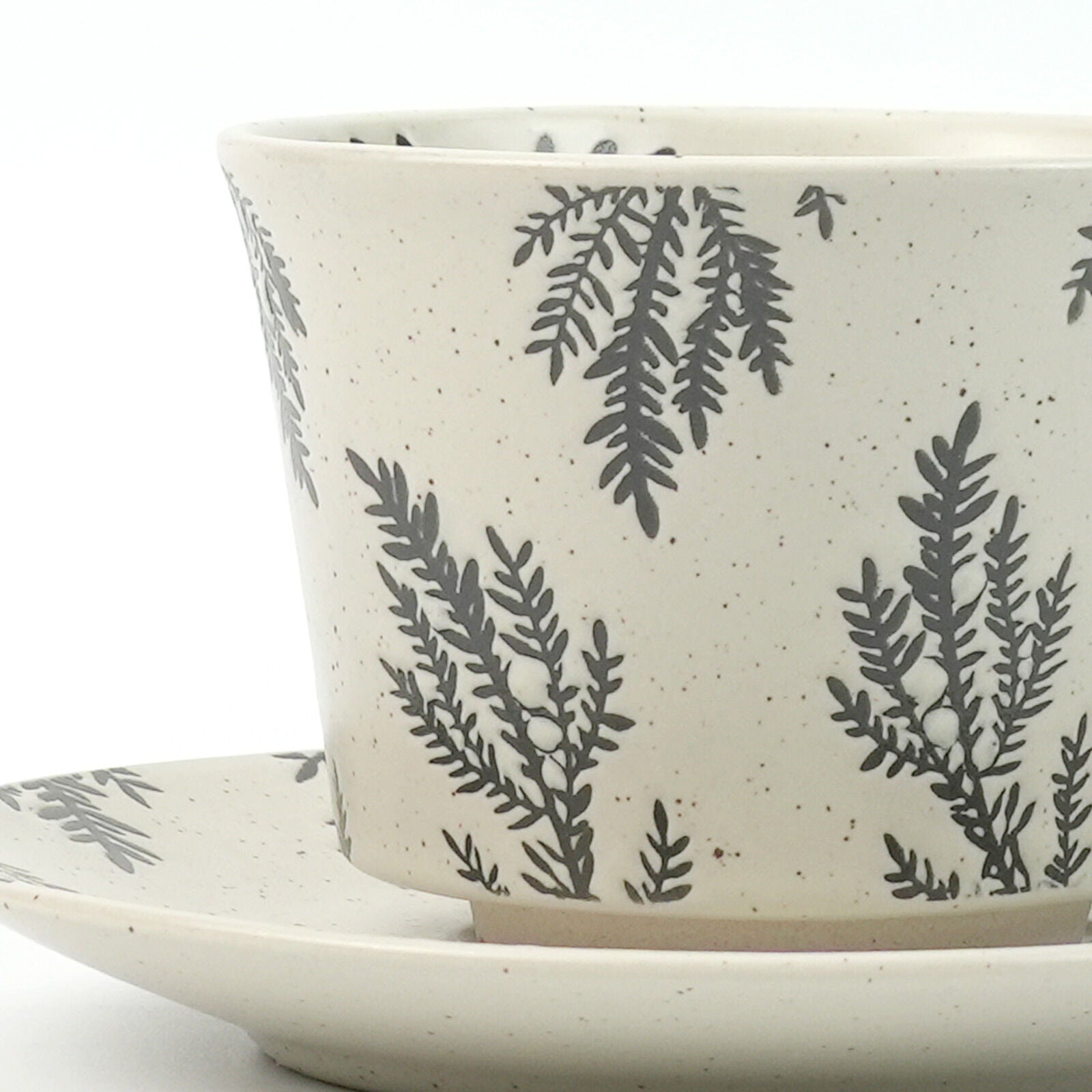 Earthy Grey Ceramic Cup & Saucer Set 380ml with Spoon - Floral Design - SuperSaverAU - view 3