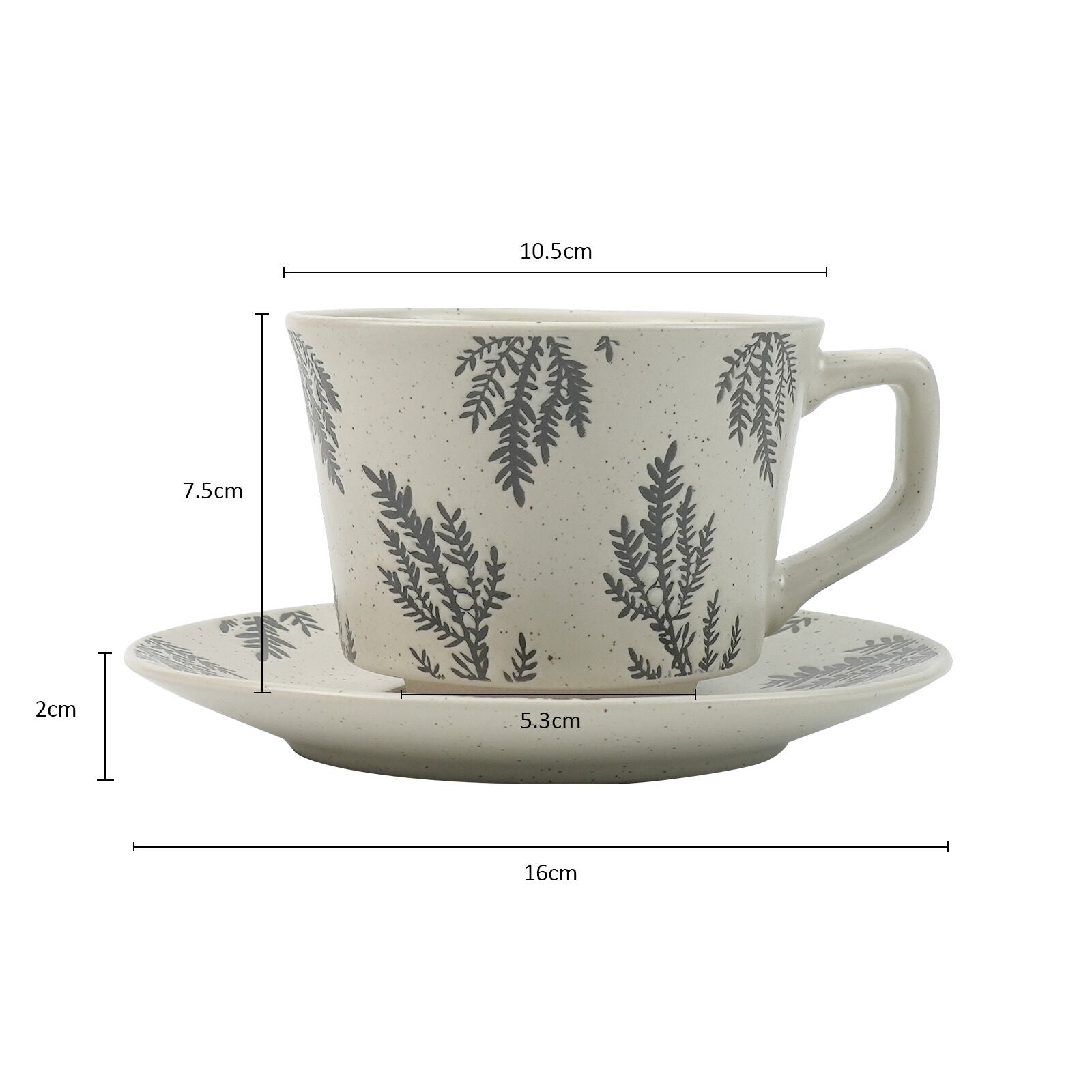 Earthy Grey Ceramic Cup & Saucer Set 380ml with Spoon - Floral Design - SuperSaverAU - view 7