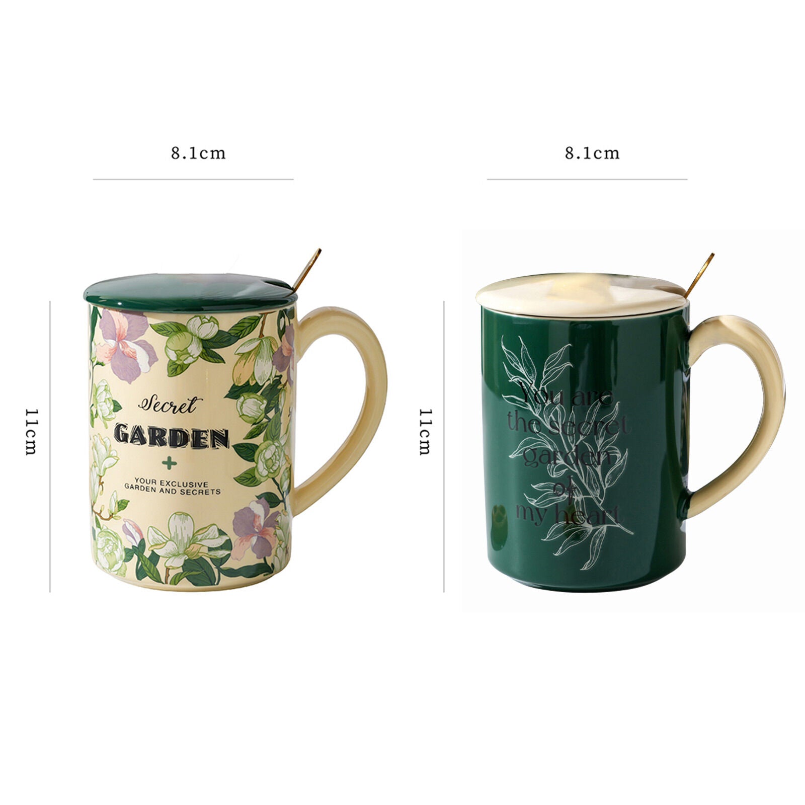 2X High-Fired Ceramic Porcelain Mug Set with Lid 400ml - Secret Garden Design, Cream - SuperSaverAU - view 9