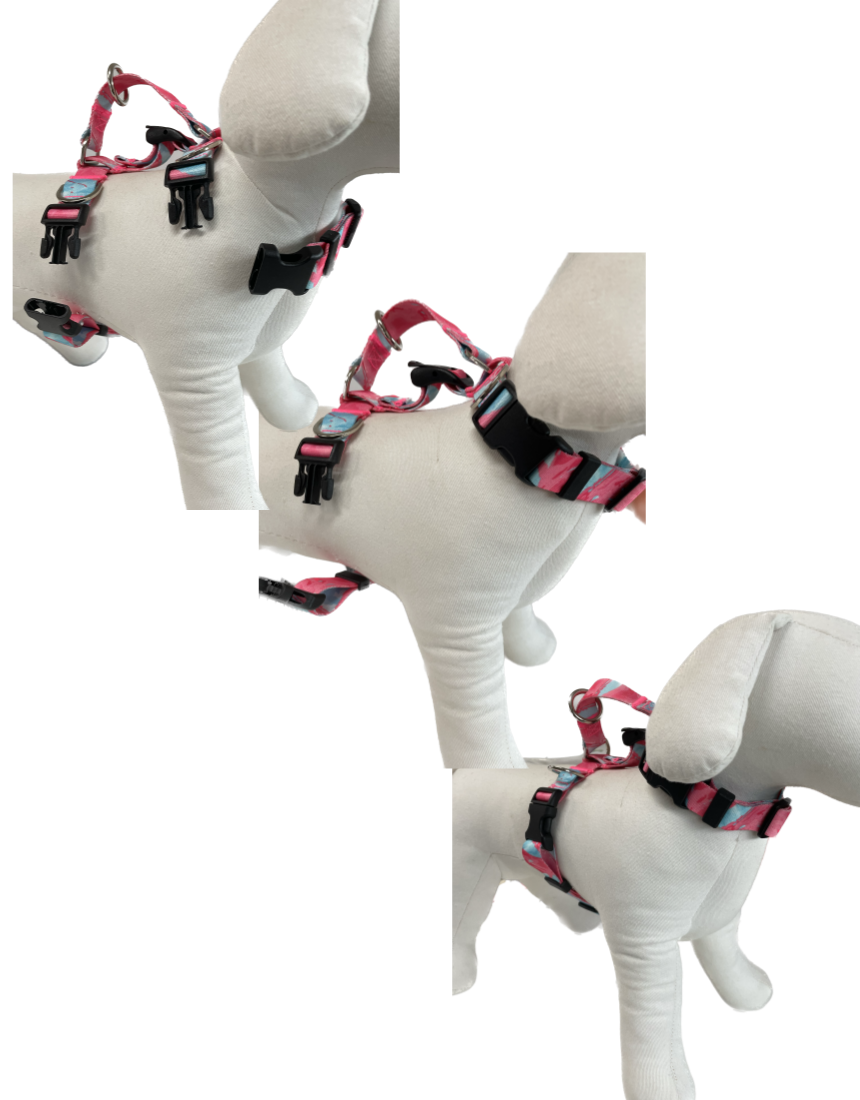 Banhamsisun Dog Harness Adjustable No Pull Double-Lined Straps L Marble Pink - SuperSaverAU - view 7