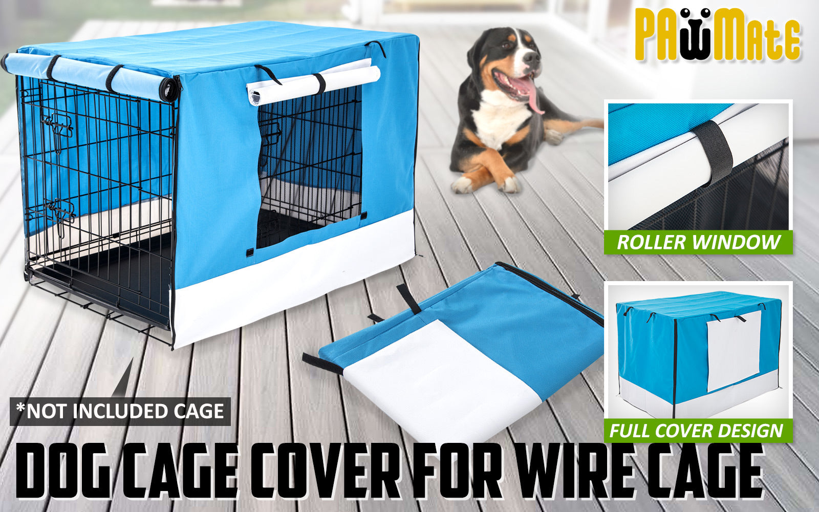 Paw Mate 30in Waterproof Dog Crate Cover - Blue with Roll-Up Front & Ventilation - SuperSaverAU - view 2