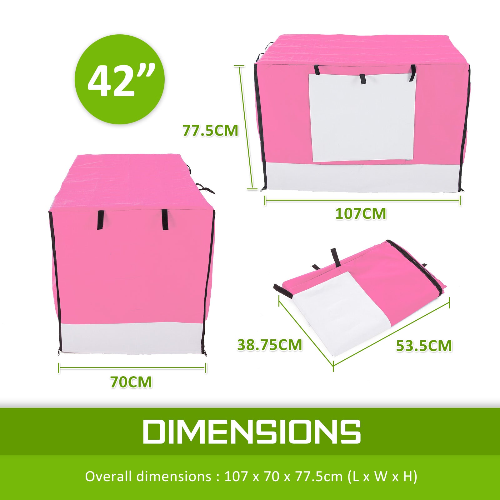 Paw Mate 42in Pink Waterproof Dog Crate Cover with Roll-Up Access & Ventilation - SuperSaverAU - view 11