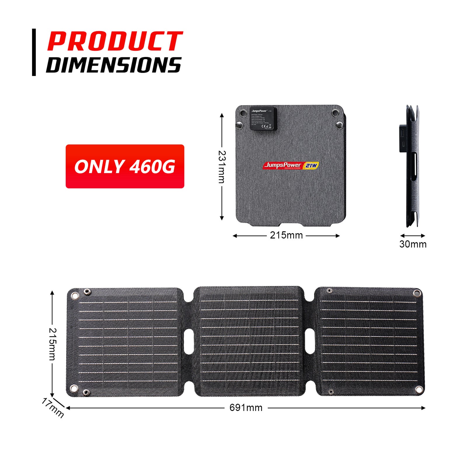 JumpsPower 21W Portable Solar Panel Charger, Foldable, IP67 Waterproof, USB-C/A - SuperSaverAU - view 8