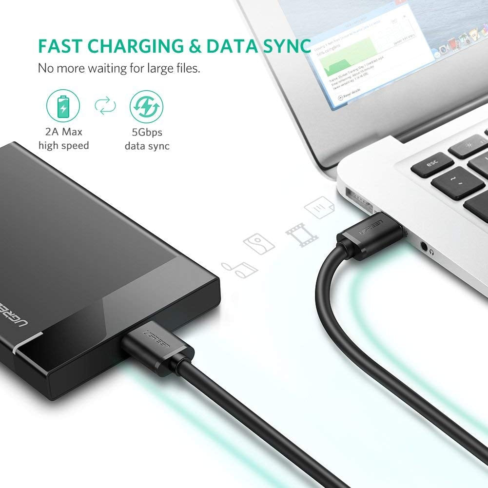 UGREEN USB 3.0 A Male to Micro USB 3.0 Male Cable - Black 2M (10843) - SuperSaverAU - view 2