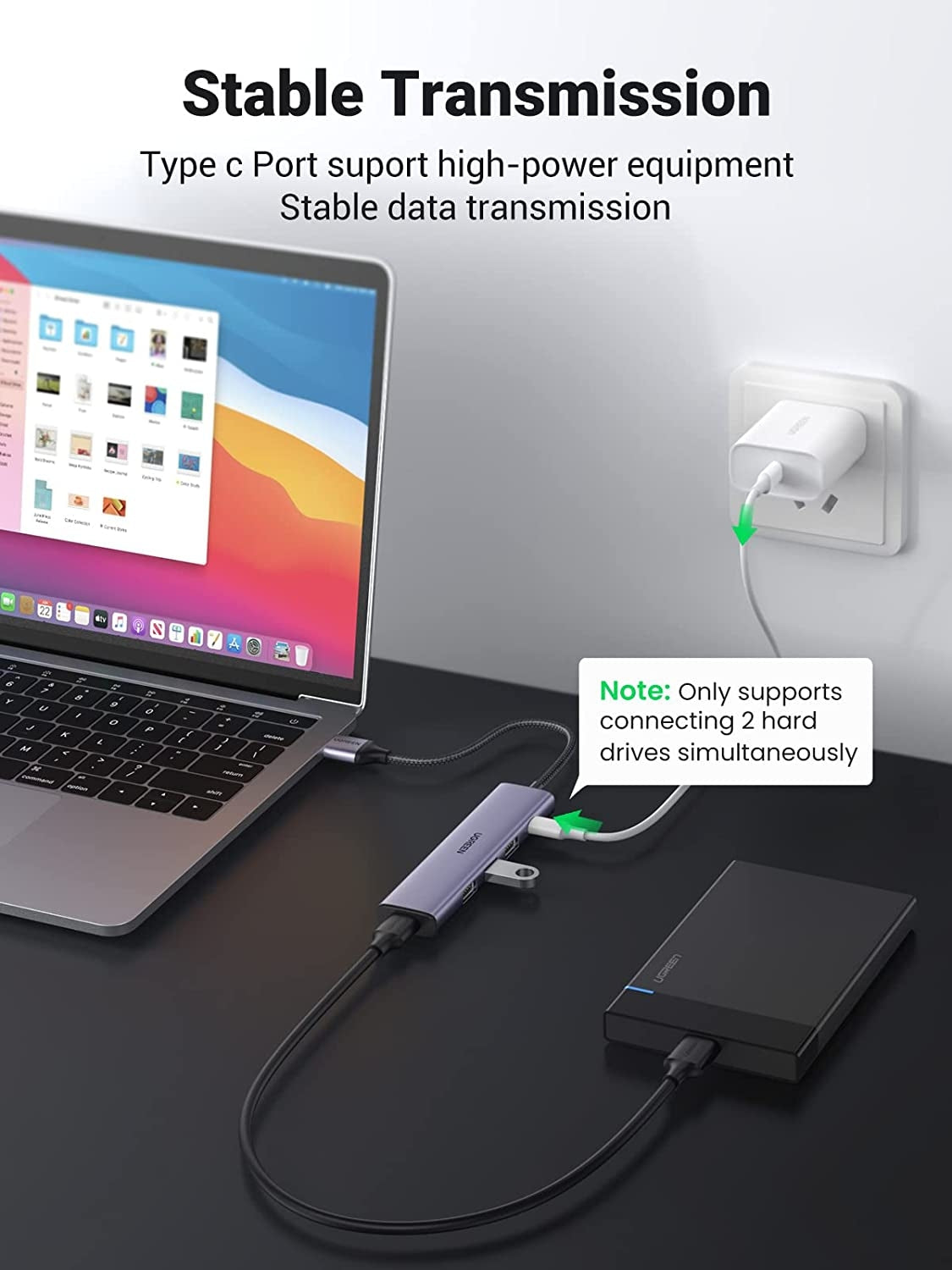 UGREEN 20805 USB 3.0 4-Port Hub with USB-C Power Port - SuperSaverAU - view 2