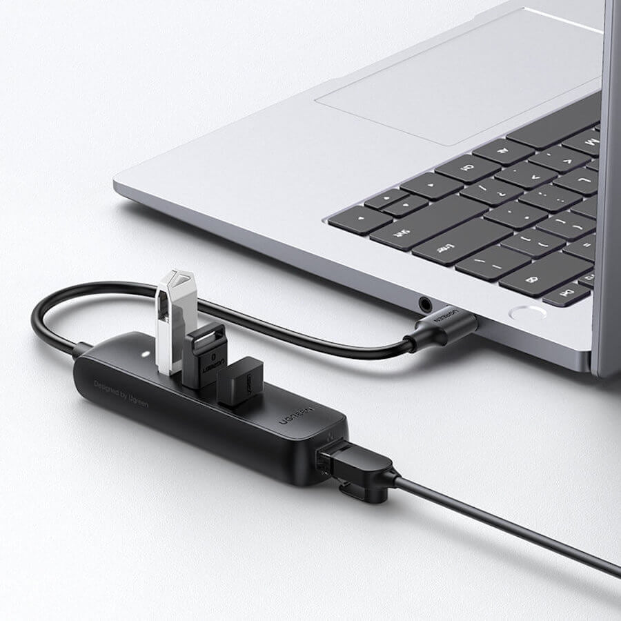 UGREEN 20984 USB 2.0 to 3 x USB2.0 with RJ45 (100Mbps) Ethernet Adapter (Black) - SuperSaverAU - view 5