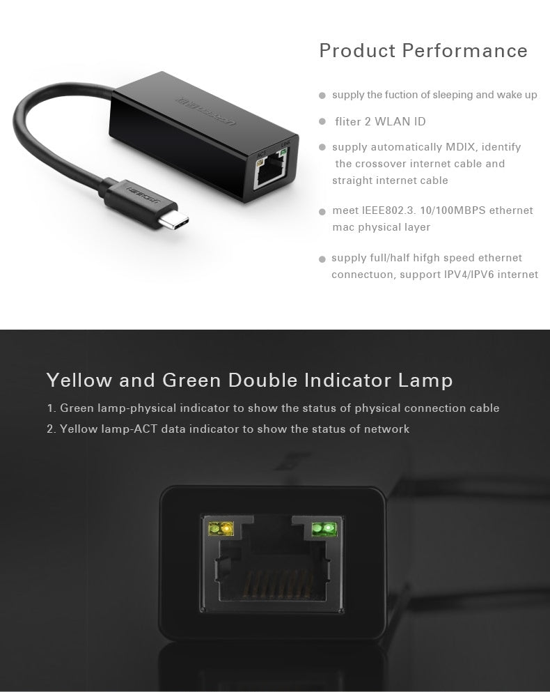 UGREEN 30287 USB-C 10/100Mbps Ethernet Adapter - SuperSaverAU - view 3