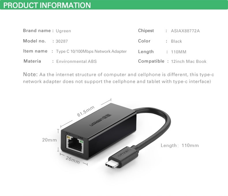 UGREEN 30287 USB-C 10/100Mbps Ethernet Adapter - SuperSaverAU - view 7