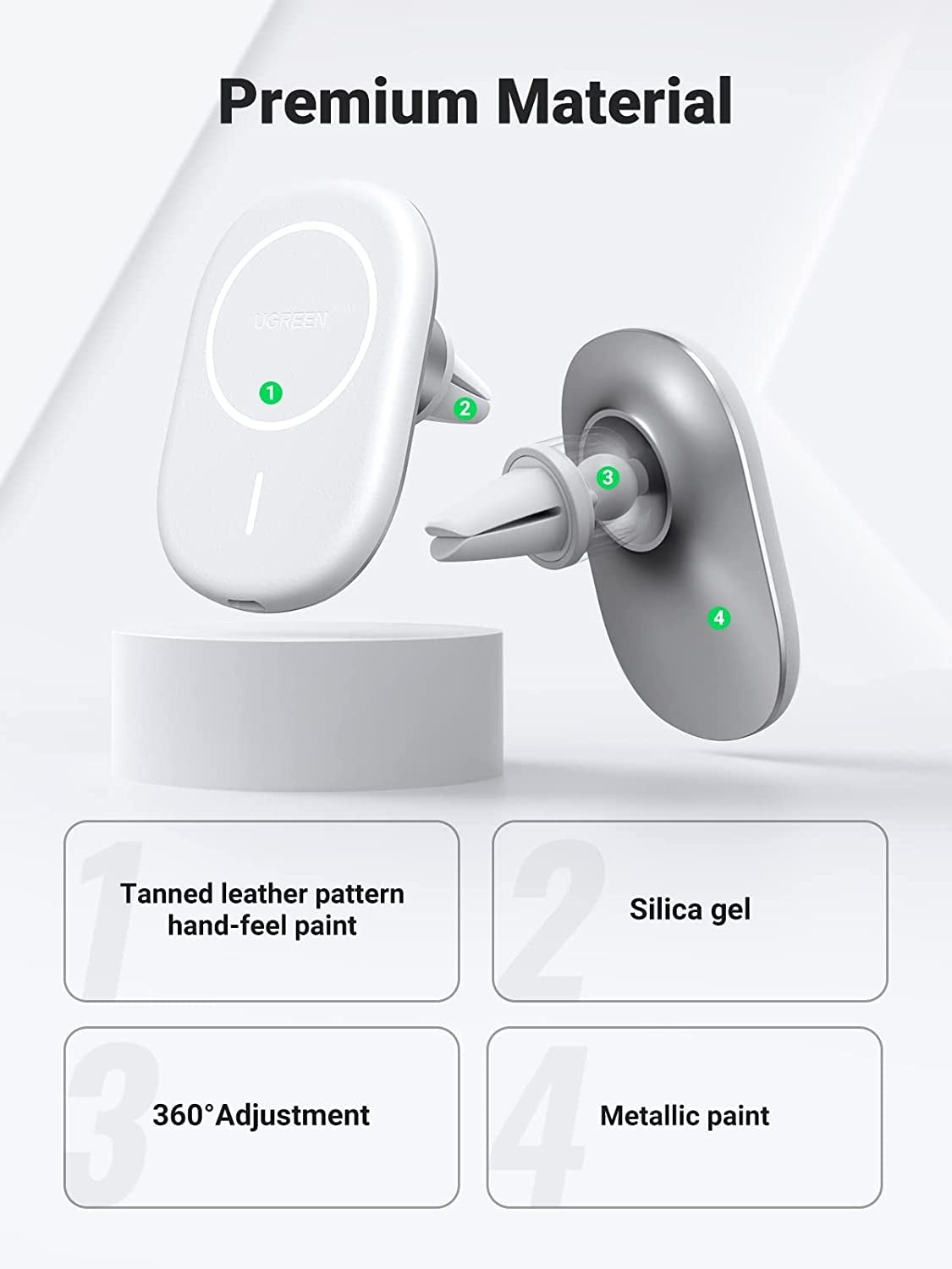 UGREEN Magnetic Wireless Car Charger for iPhone 13/12 - 7.5W Fast Charging, Strong Hold - SuperSaverAU - view 4