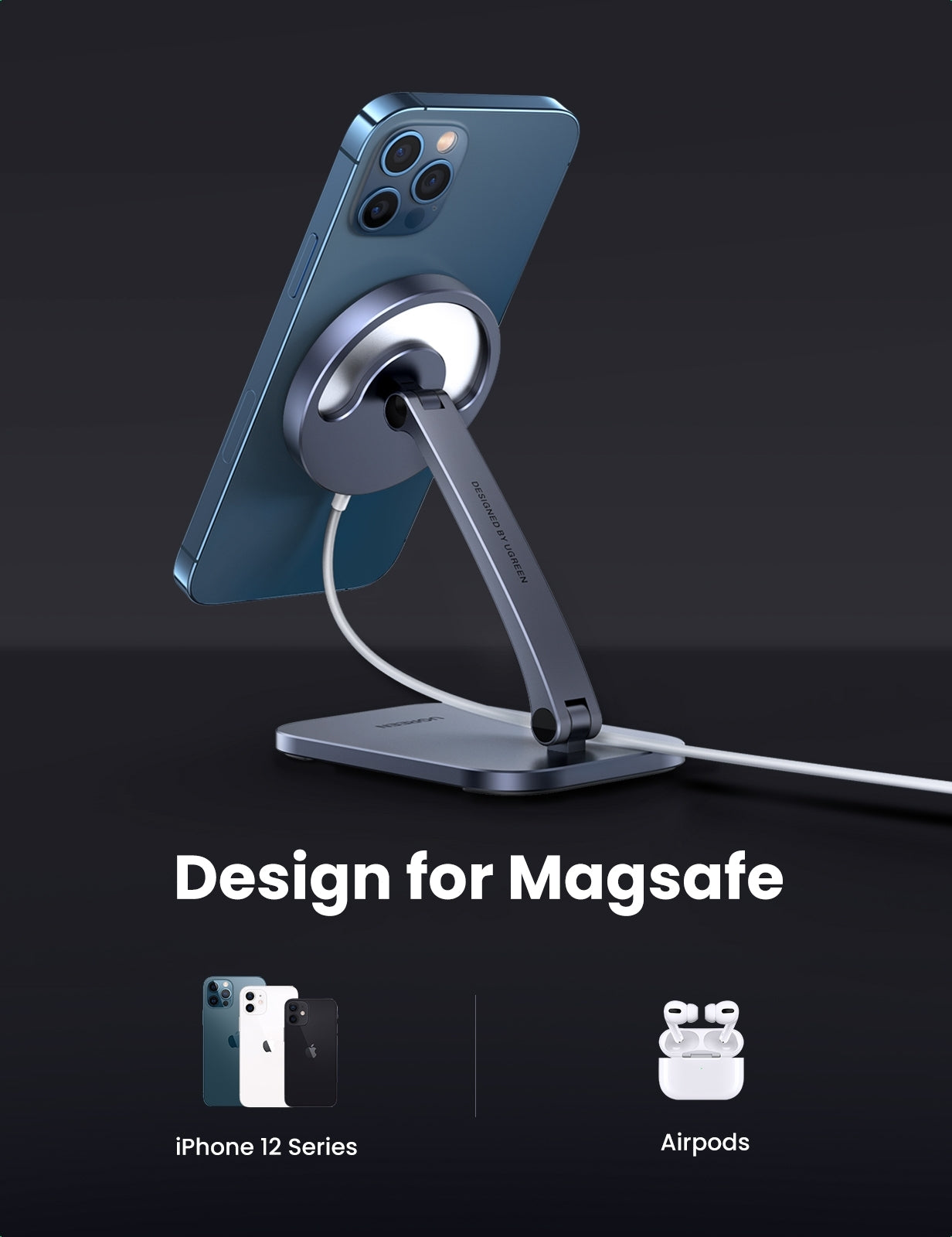 UGREEN 40290 Desk Adjustable and Foldable Aluminum Magsafe Charging Stand - SuperSaverAU - view 2