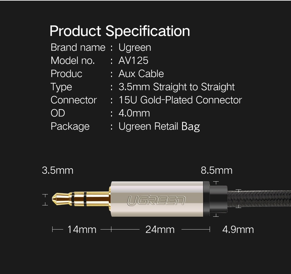 UGREEN Premium 3.5mm Male to Male Audio Cable 20M