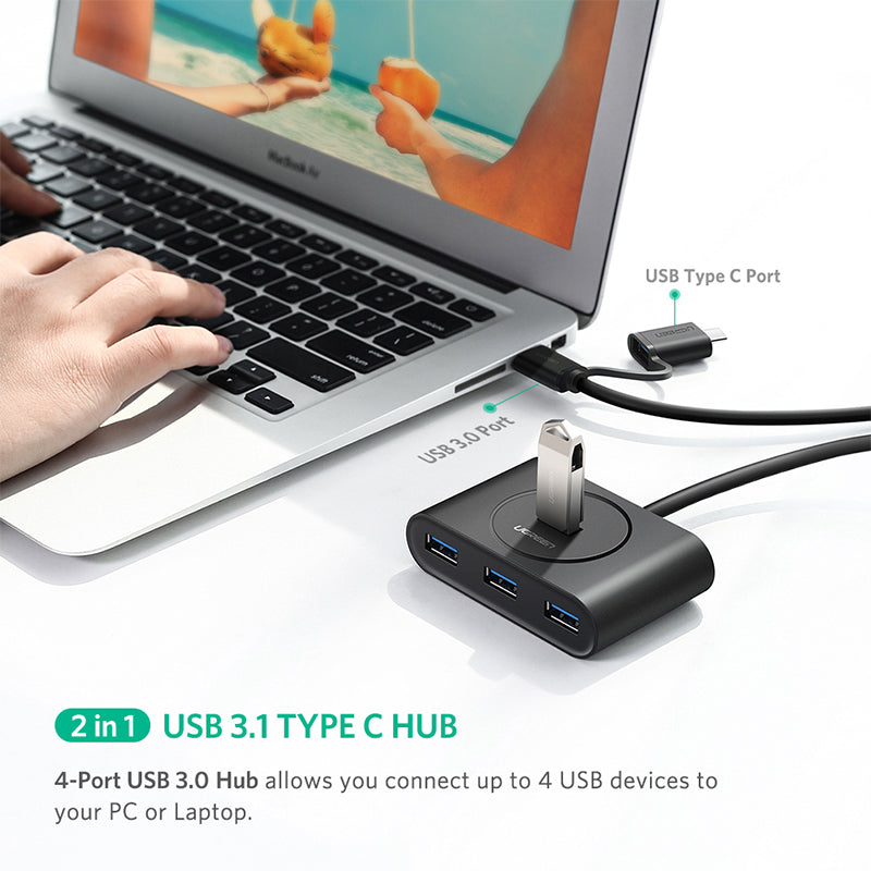 UGreen USB 3.0 Hub With Type C port Black 1M 40850 - SuperSaverAU - view 4