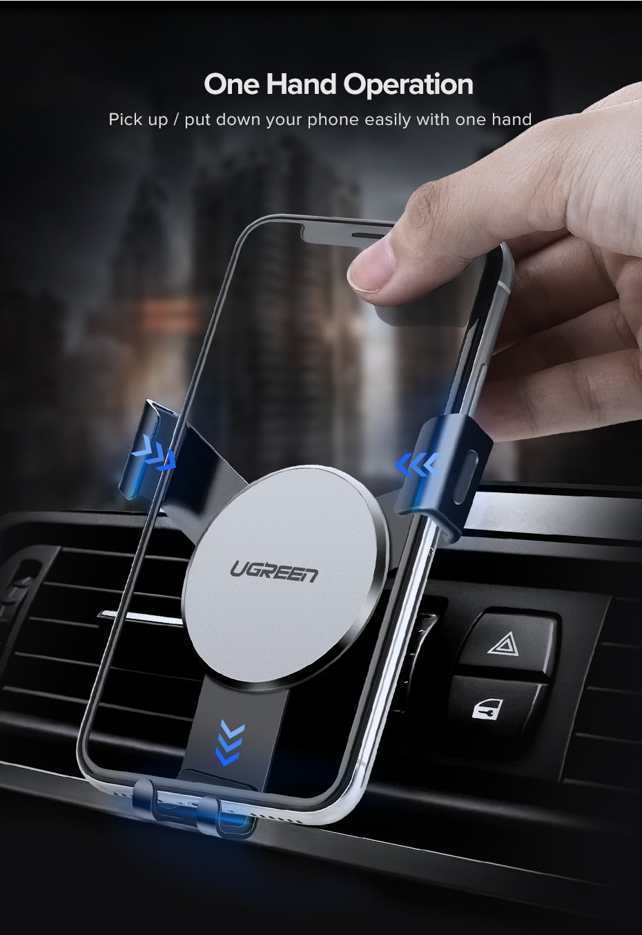 UGREEN Gravity Car Phone Holder for Ventilation Grille, 6.3-8.8 cm, 360° Rotation - SuperSaverAU - view 3