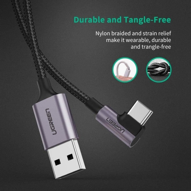 UGREEN 50123 Angled USB-C Cable 1M - Gray Black