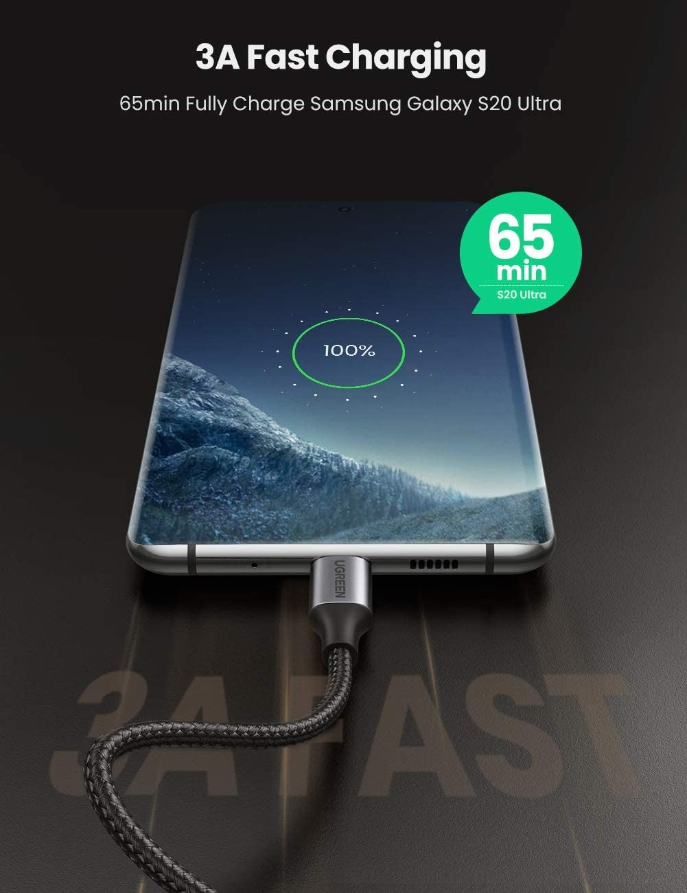 UGREEN Angled USB-C to USB-C 60W Cable 1M - Gray Black