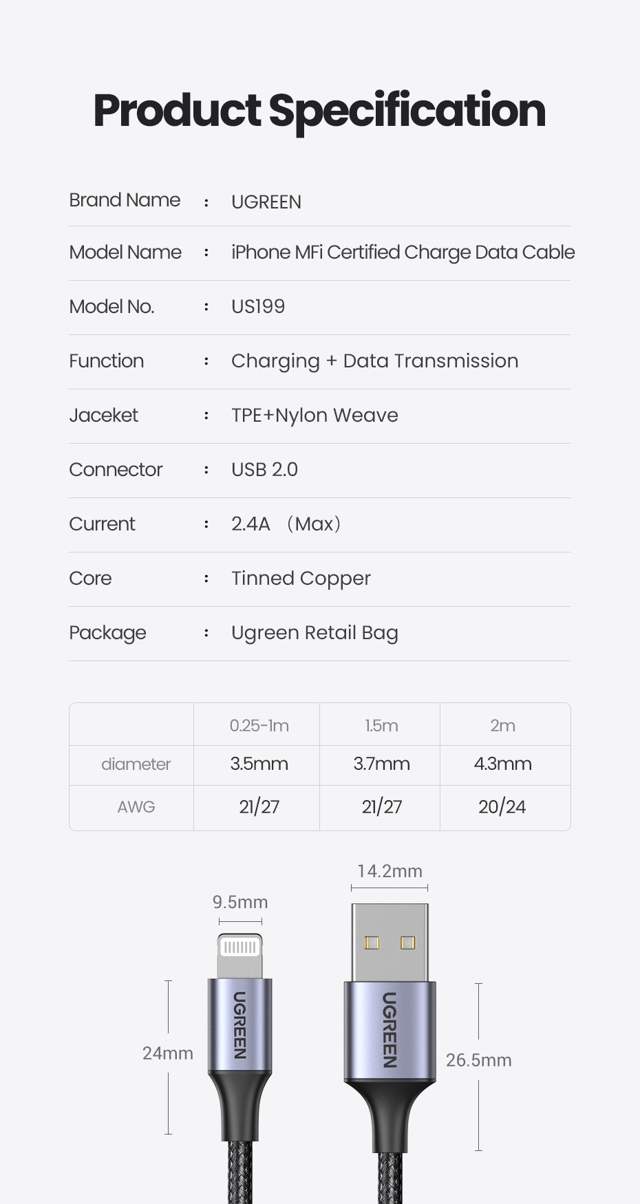 UGREEN 60163 USB-A to 8-pin iPhone Charging Cable 2M Silver - SuperSaverAU - view 9