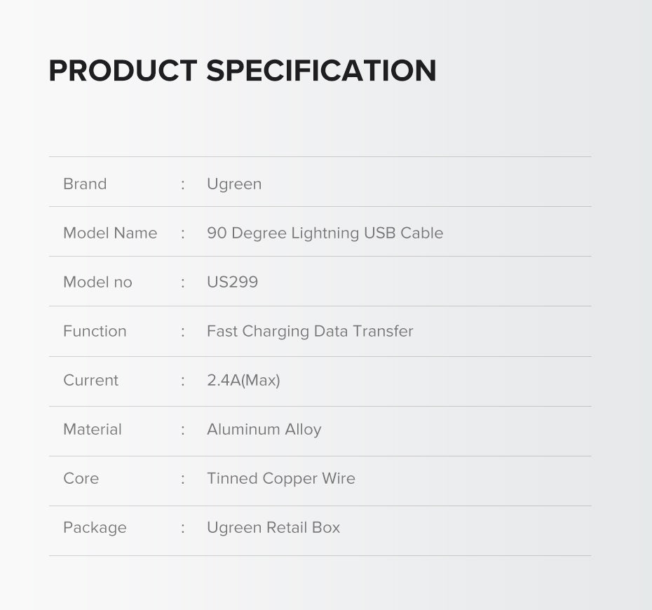 UGREEN 60521 USB-A to 8-pin 90 Degree Angel Cable 1M - SuperSaverAU - view 11