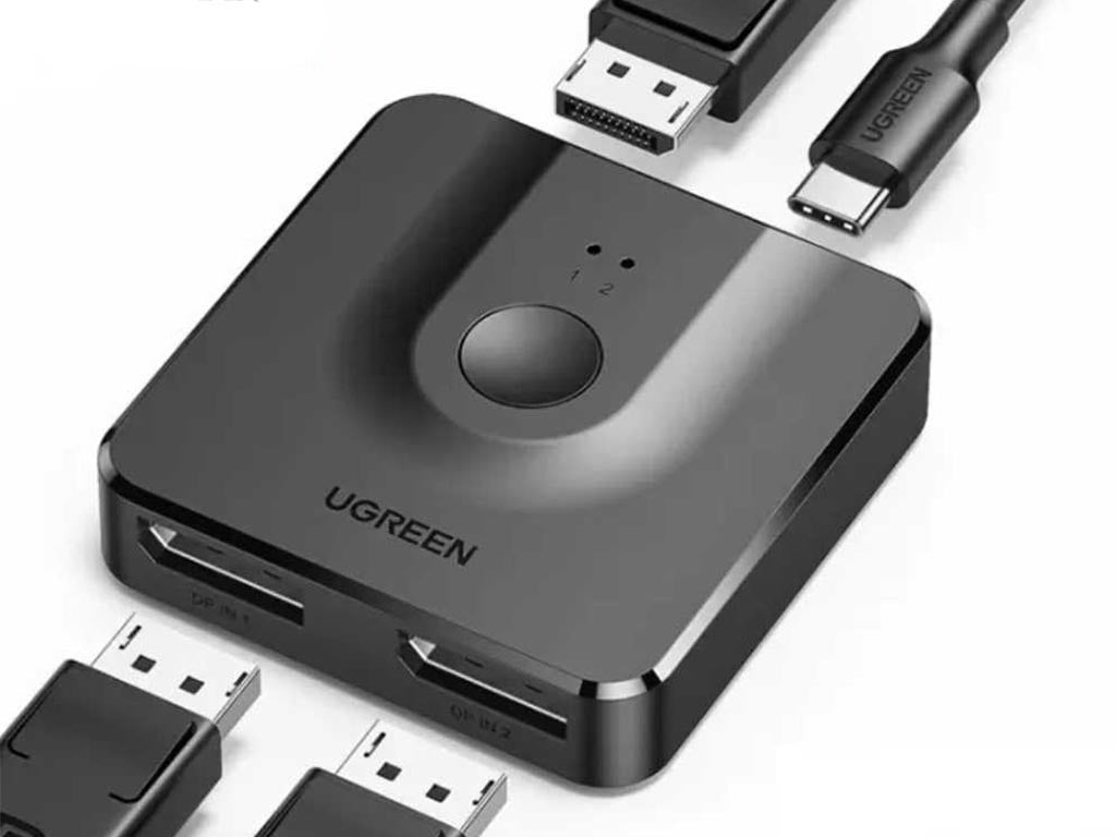 UGREEN Displayport DP 1.2 Bidirectional Switch 1 DP for 2 Monitors 51x51x13.5mm - SuperSaverAU - view 3