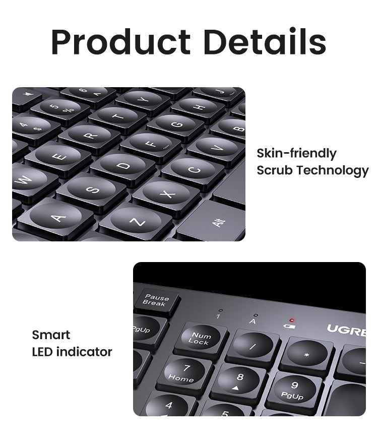 UGREEN 104-Key Wireless Keyboard, 2.4G, ANSI Layout, Red LED, 10m Range - SuperSaverAU - view 6