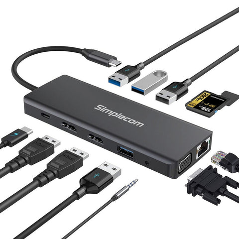 Simplecom CHN612 USB-C 12-in-1 Multiport Docking Station Dual HDMI + VGA Triple Display Gigabit LAN - SuperSaverAU - view 1