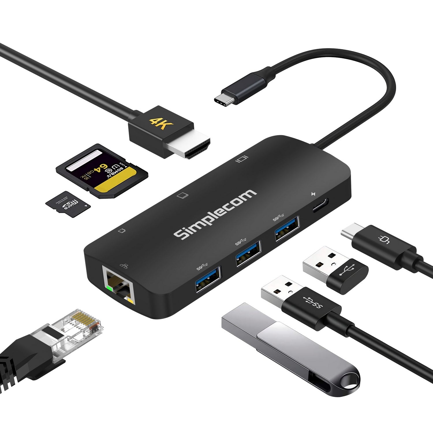 Simplecom CHT580 USB-C SuperSpeed 8-in-1 Multiport Hub Adapter HDMI 2.0 Docking Station - SuperSaverAU - view 1