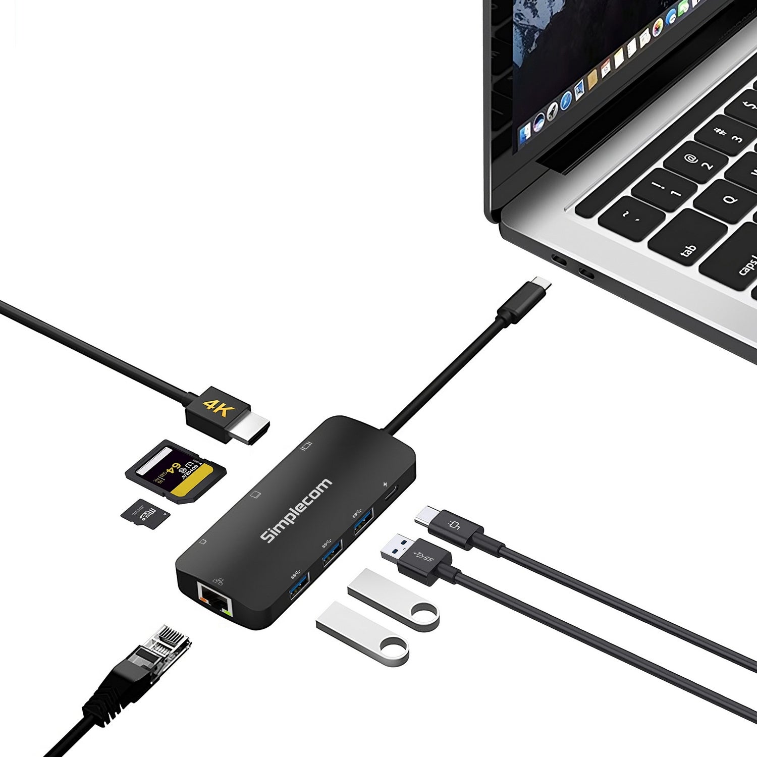 Simplecom CHT580 USB-C SuperSpeed 8-in-1 Multiport Hub Adapter HDMI 2.0 Docking Station - SuperSaverAU - view 4