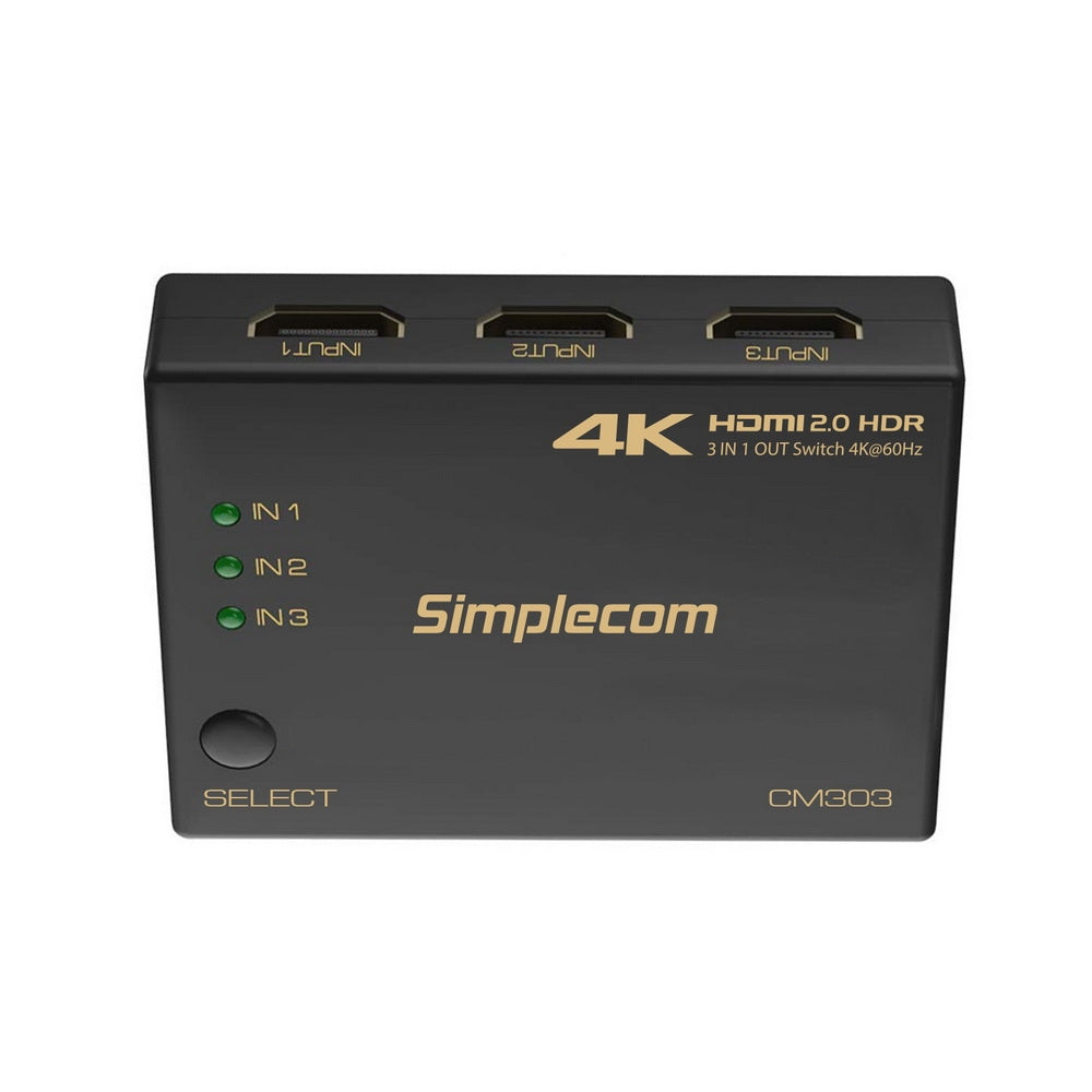 Simplecom CM303 Ultra HD 3 Way HDMI Switch 3 IN 1 OUT Splitter 4K@60Hz - SuperSaverAU - view 3
