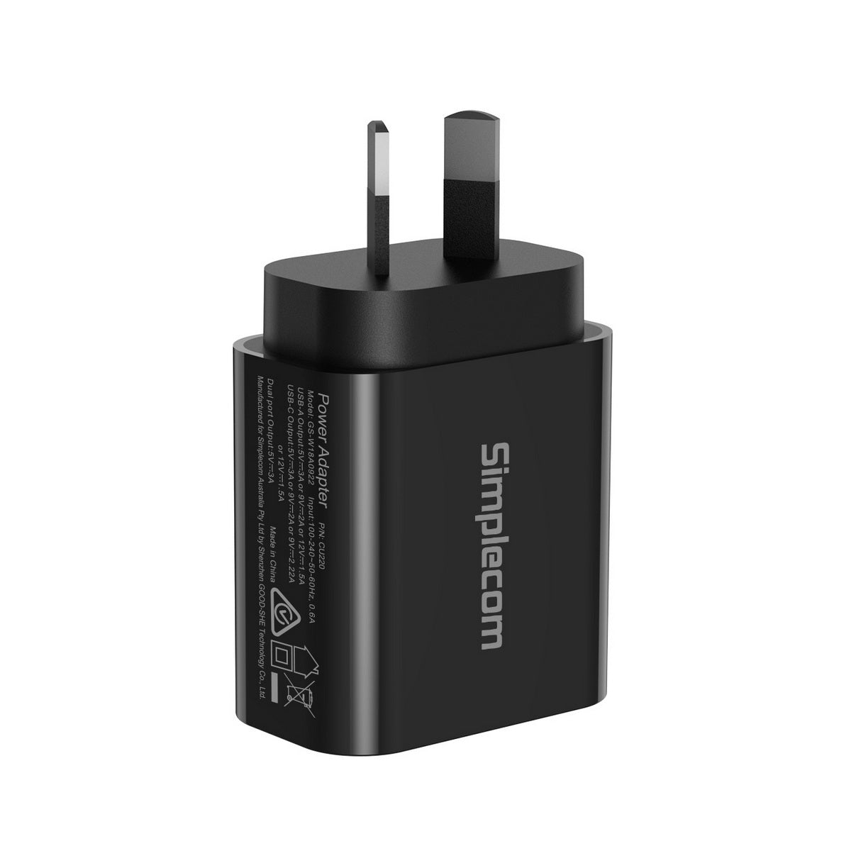 Simplecom CU220 Dual Port PD 20W Fast Wall Charger USB-C + USB-A for Phone Tablet - SuperSaverAU - view 3