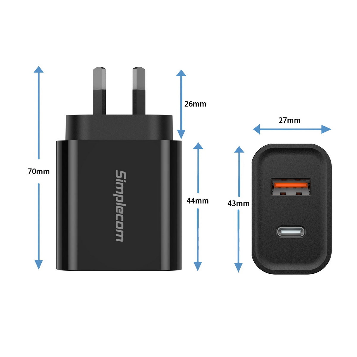Simplecom CU220 Dual Port PD 20W Fast Wall Charger USB-C + USB-A for Phone Tablet - SuperSaverAU - view 4