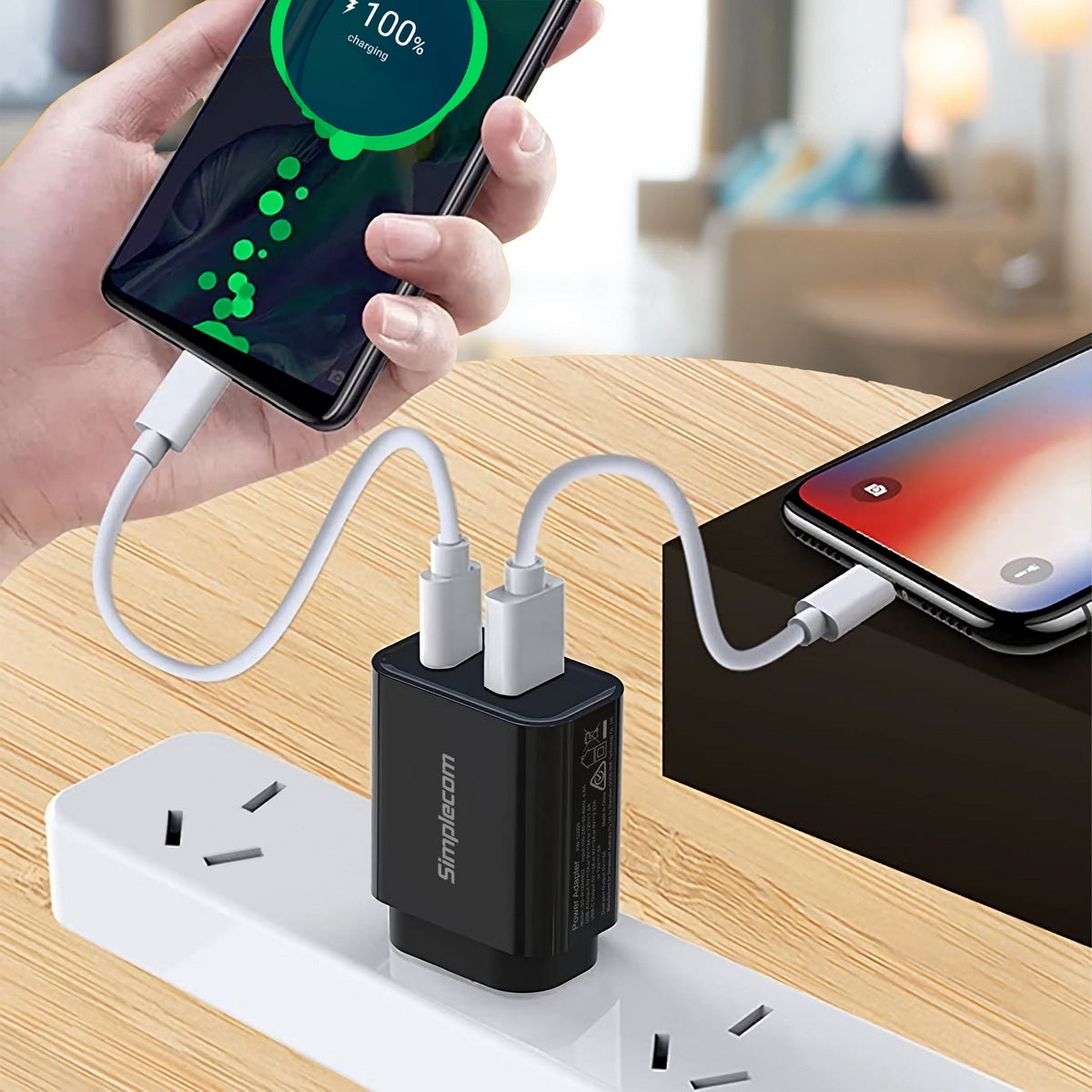 Simplecom CU220 Dual Port PD 20W Fast Wall Charger USB-C + USB-A for Phone Tablet - SuperSaverAU - view 5