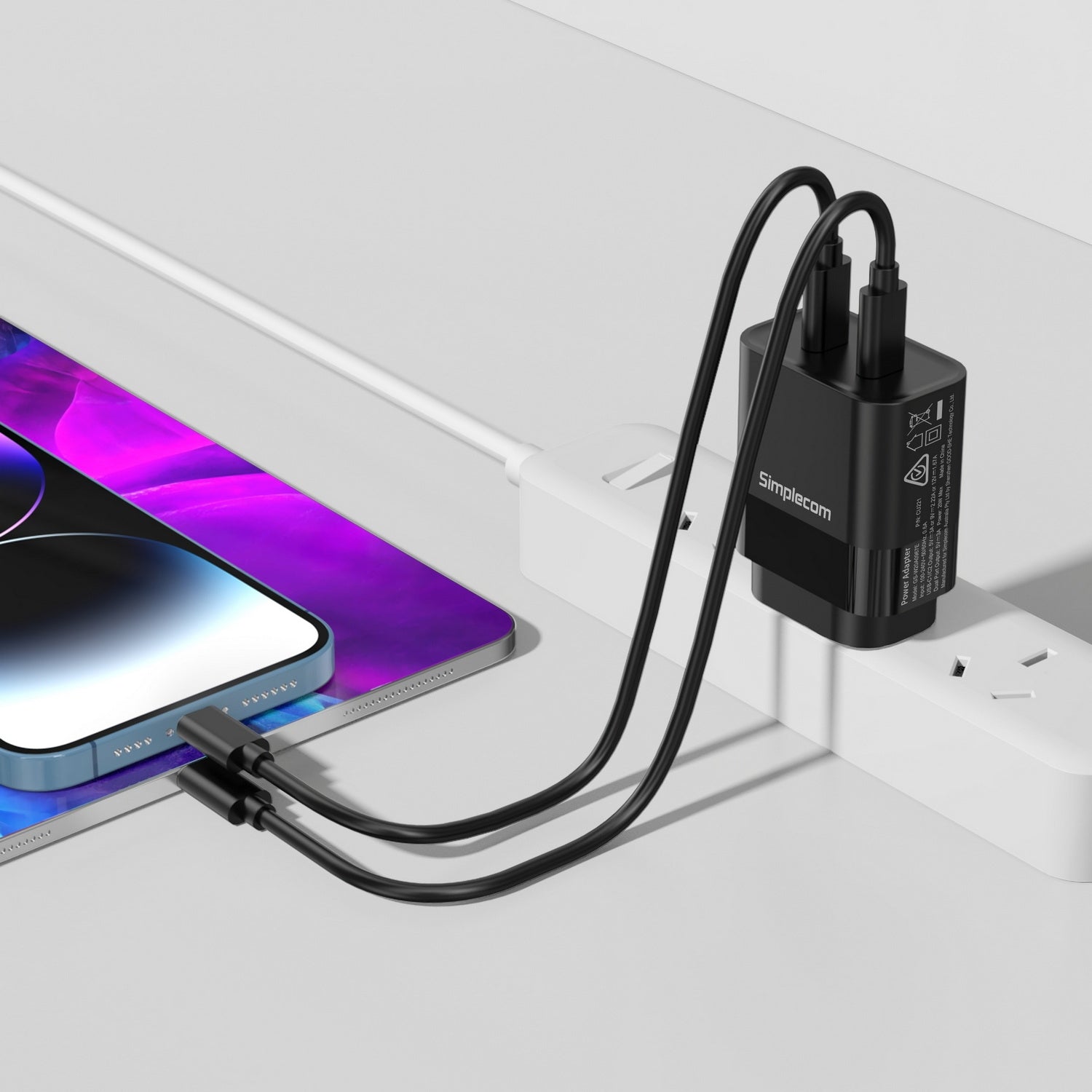 Simplecom CU221 Dual USB-C Fast Wall Charger PD 20W for Phone Tablet - SuperSaverAU - view 4