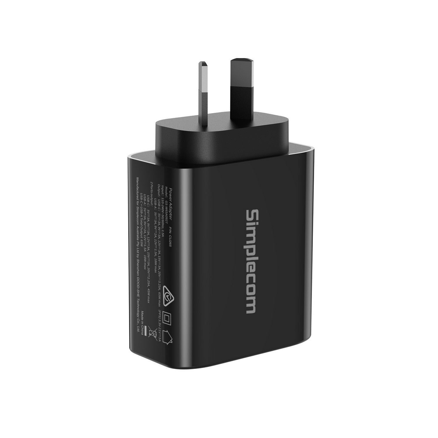 Simplecom CU265 Dual Port 65W USB-C GaN Fast Charger