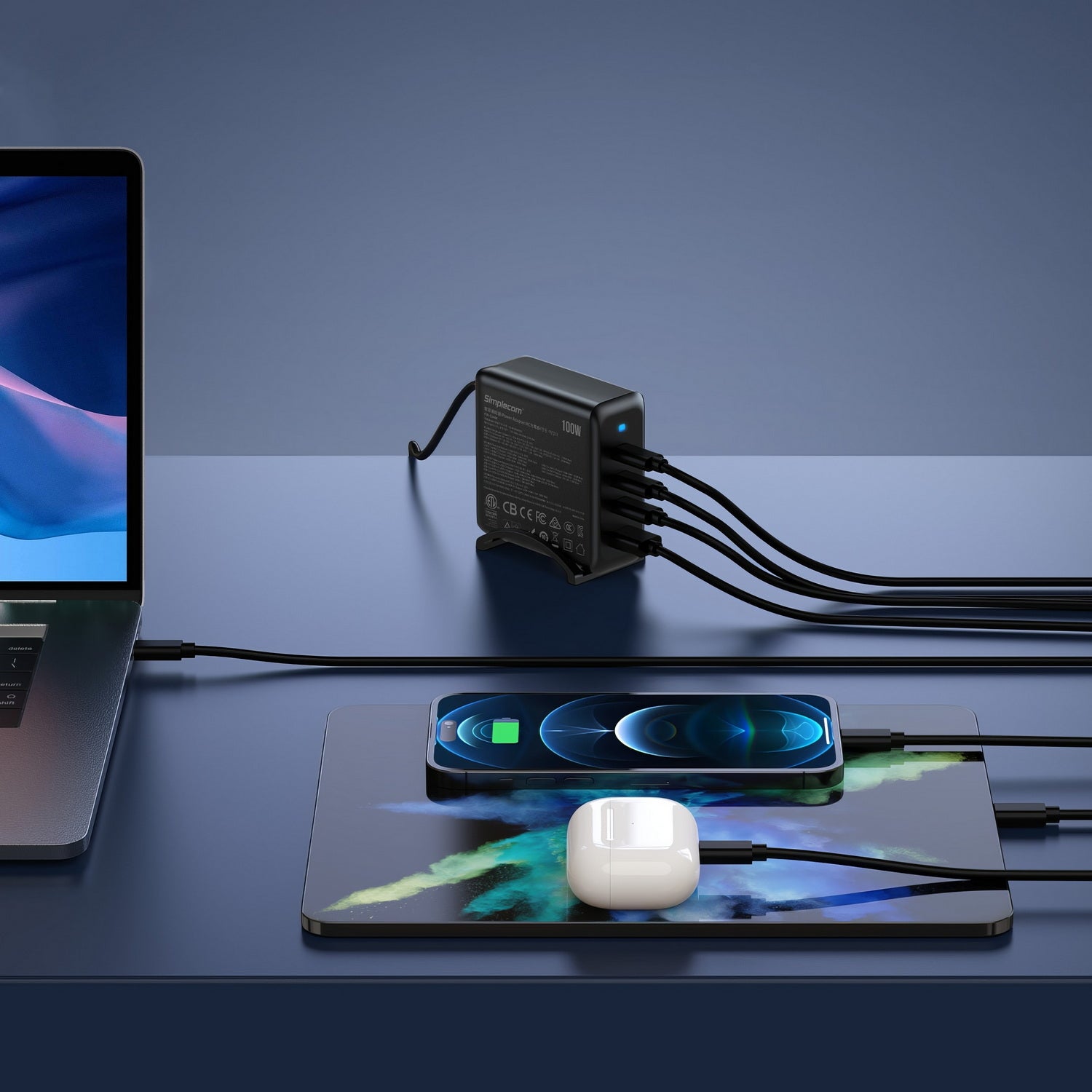 Simplecom CU400 4-Port PD 100W GaN Fast Charger 3xUSB-C + USB-A for Phone Tablet Laptop - SuperSaverAU - view 6