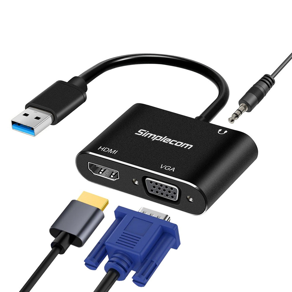 Simplecom DA316A USB to HDMI + VGA Video Card Adapter with 3.5mm Audio - SuperSaverAU - view 2