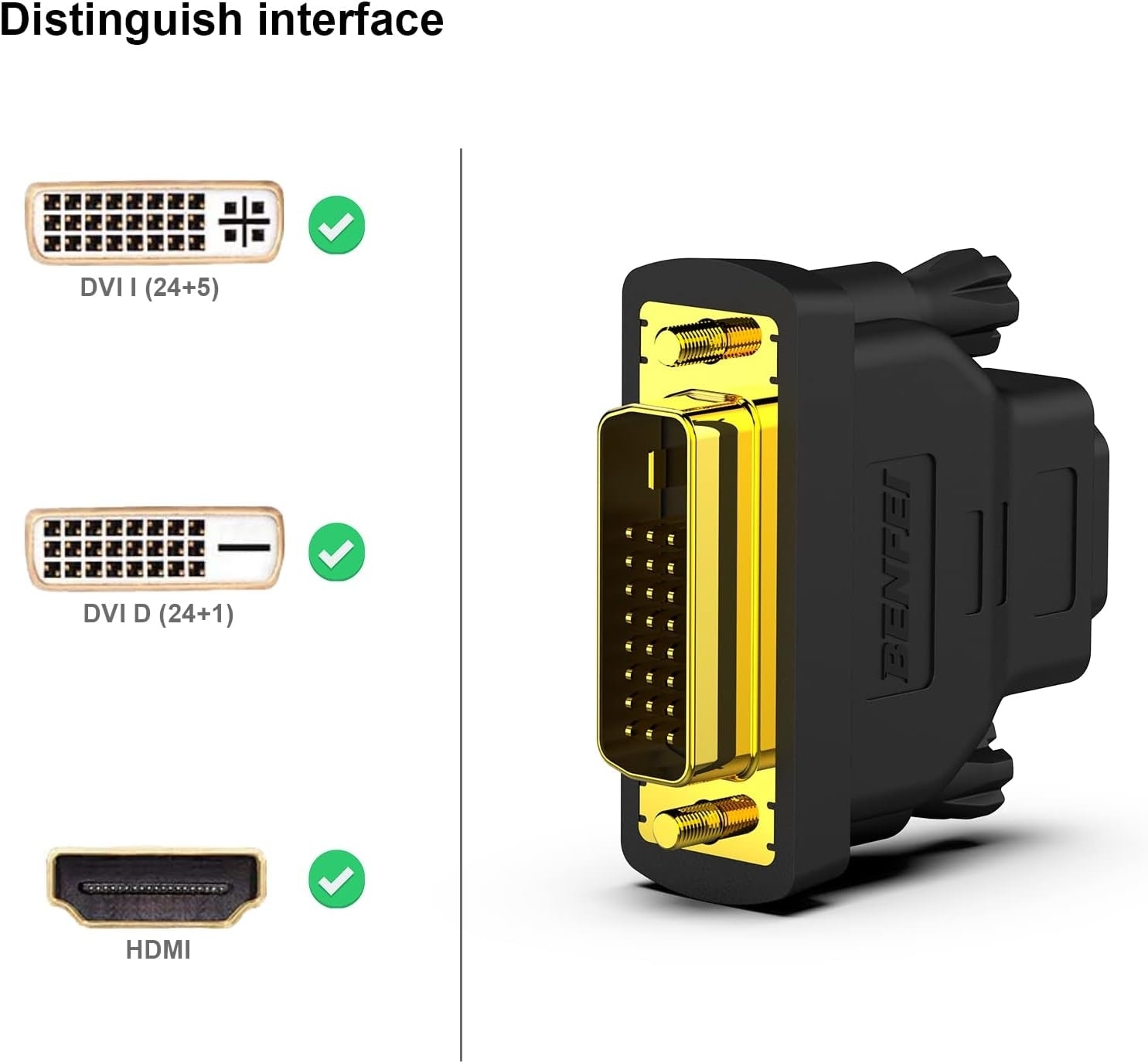 BENFEI DVI to HDMI, Bidirectional DVI to HDMI Male to Female 2 Pack - SuperSaverAU - view 2